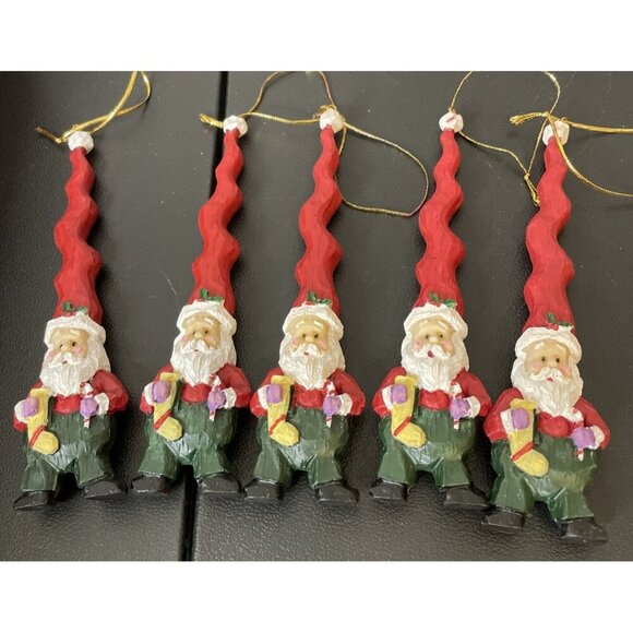 Ganz Resin Santas Christmas Ornaments Long Spiral Hat Overalls Set Of 5‎ - Picture 1 of 3
